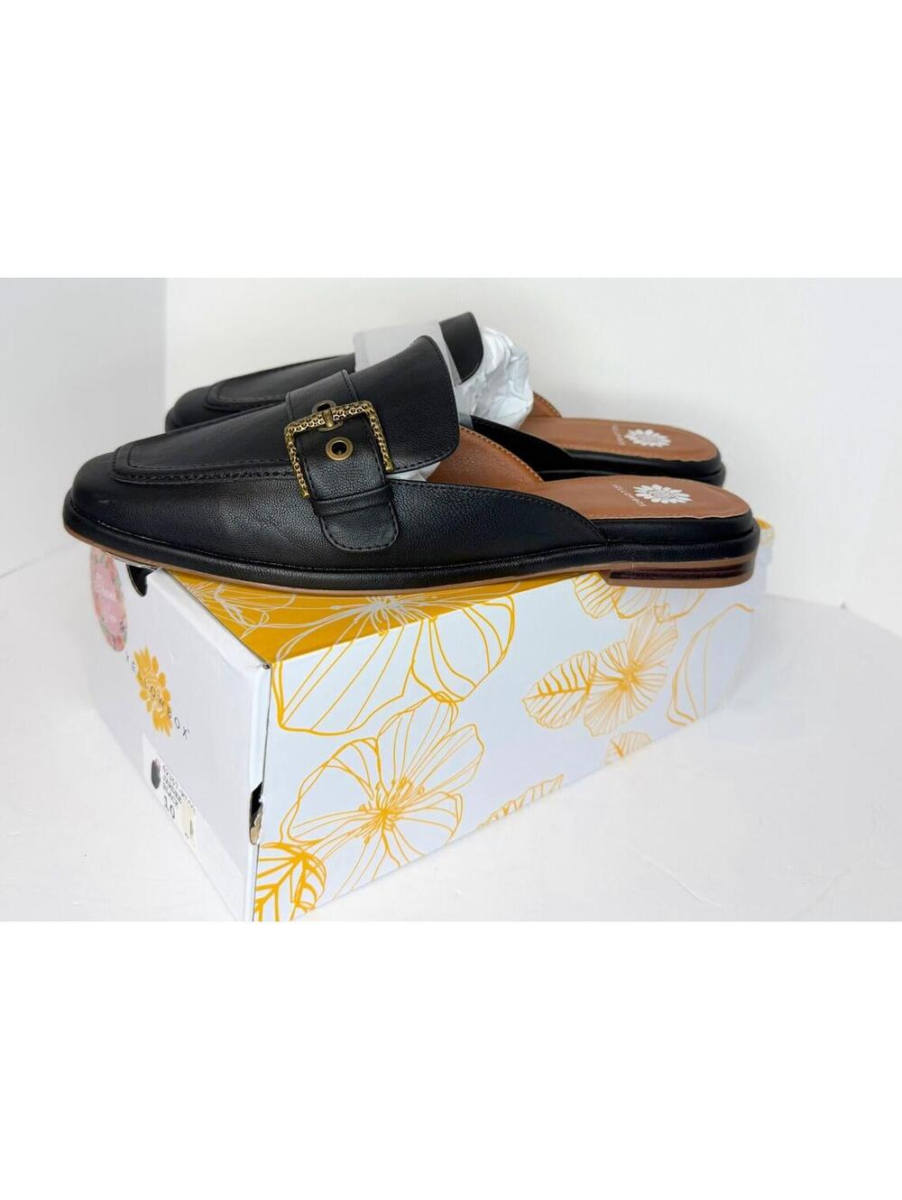 Yellow Box Jardeen Black Loafer Mules Buckle Slip On Shoes Women’s 10M NEW